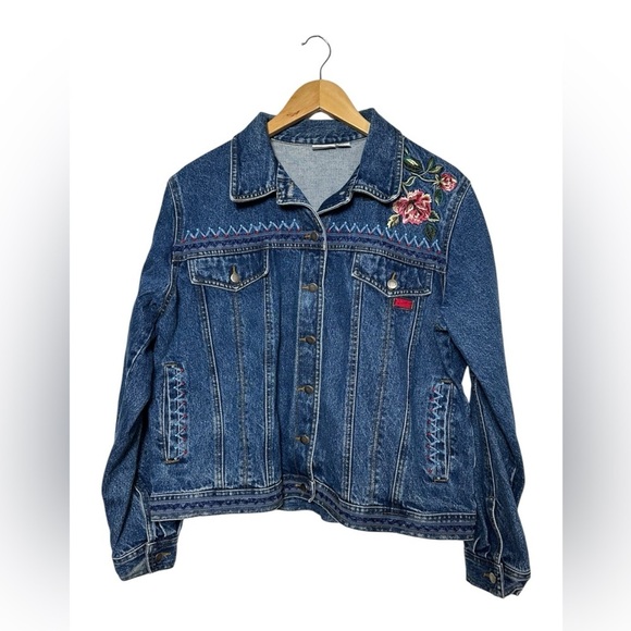 Vintage Jackets & Blazers - Rare Embroidered Beaded Vintage 100% Cotton Womens Denim Jacket Size XL